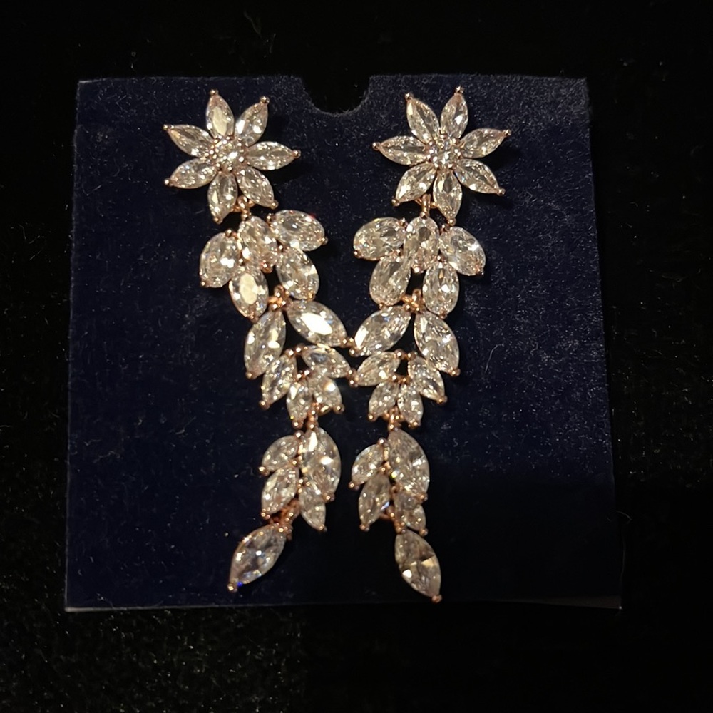 Rose Gold Bridal marquis cluster flower CZ drop earrings